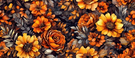 Floral flat lay design featuring vibrant orange blooms studio digital art creative environment aesthetic