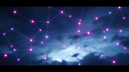 Obraz premium Abstract network connections against a stormy sky. Connecting points illuminated with glowing lines