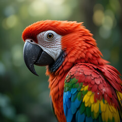 close up of a red parrot