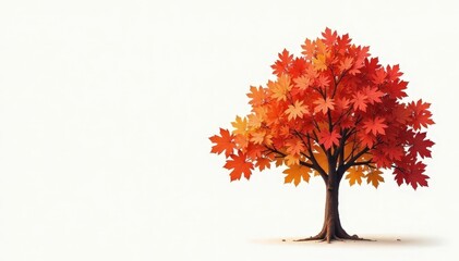 Single branch of autumnal oak tree on white background, autumn leaves, nature