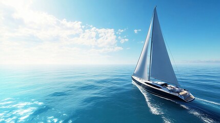 Fototapeta premium Serene Sailboat Voyage Across Azure Ocean