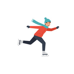 Obraz premium Happy boy ice skating in winter attire on a white background 