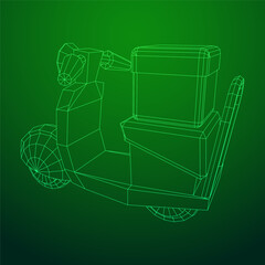 Delivery scooter for lifestyle design courier. Business express delivery concept. Wireframe low poly mesh vector illustration