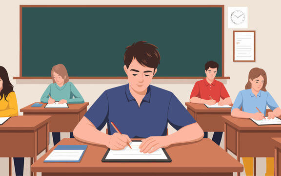 Students Taking Exam in Classroom: Education, Learning, School Test