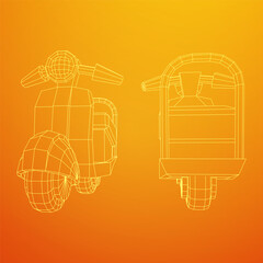 Delivery scooter for lifestyle design courier. Business express delivery concept. Wireframe low poly mesh vector illustration
