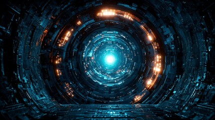 Obraz premium Abstract Futuristic Portal with Glowing Blue and Orange Lights