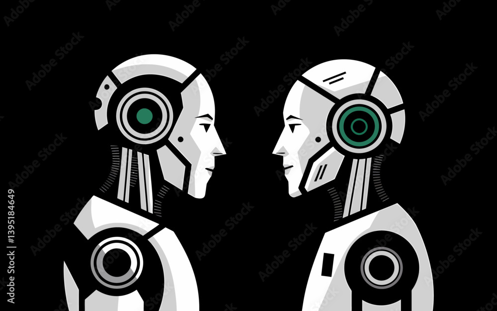 Poster ai robotics communication: two humanoid robots face to face