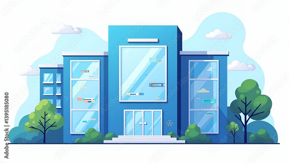 Aufkleber flat vector illustration of a state-of-the-art genomic research center utilizing ai and machine lear