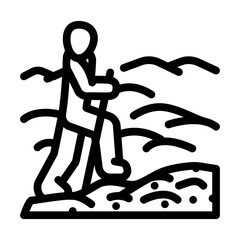 mountain silhouette nordic walker line icon vector illustration