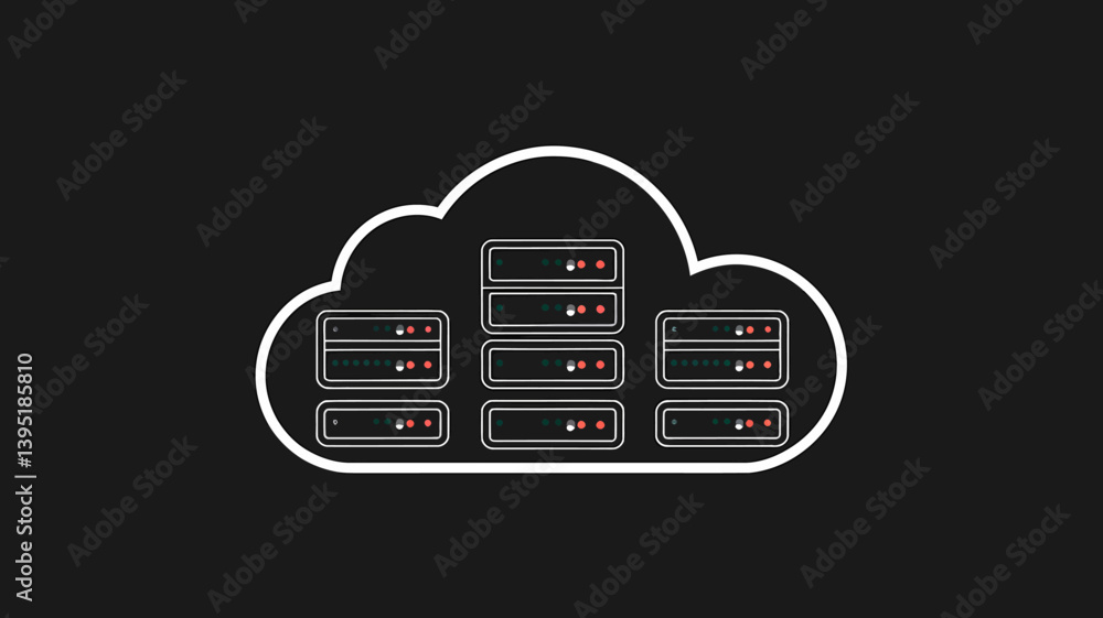 Poster cloud servers: data storage and computing infrastructure illustration