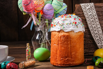 Easter cake sweet pastry traditional holiday christianity fresh tasty gourmet food background on the table rustic food top view copy space