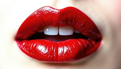 Obraz premium Intense crimson lips isolated on pristine white, image, vibrant