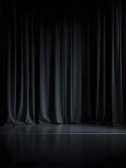 Black Stage Curtains: Theater Performance Background. Elegant Drapery Design, Modern Interior Decor, Show Backdrop