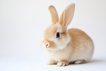 Obraz premium A sweet, fluffy bunny, a symbol of innocence and gentleness, sits peacefully against a soft, white backdrop.