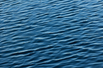 superficie d'acqua di mare o fiume tranquilla e di colore blu, con sfumature di azzurro, increspata con piccole onde