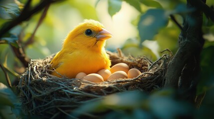 Yellow bird nest eggs nature