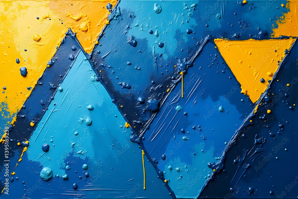 Poster vibrant abstract art with sharp-edged triangles and geometric elements displaying a dynamic blend of