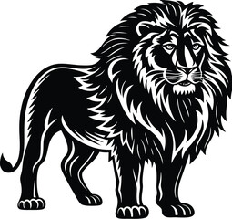 Wild animal silhouette of a lion in black, capturing the majestic and fearless nature of this iconic creature. Perfect for tattoos, sports graphics, or mascots.
