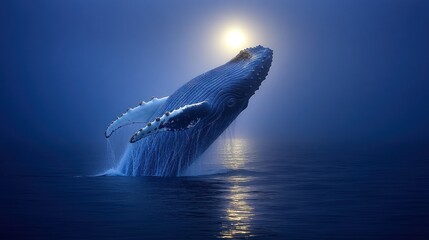Fototapeta premium Majestic whale breaching in mystical ocean