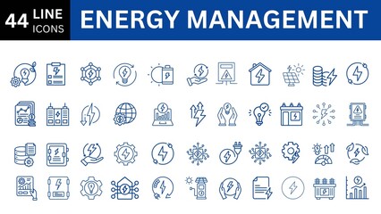 Energy management line editable icon set. Editable stroke. Vector illustration.