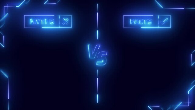 myths versus facts battle list concept with text space Neon background 