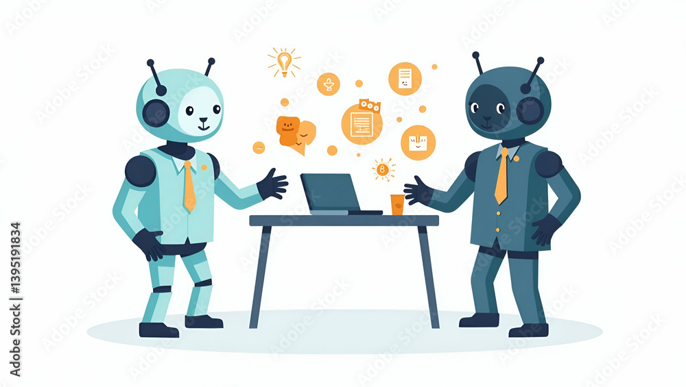 Poster flat contemporary vector illustration of ai adaptation: showcasing dynamic machine intelligence in d