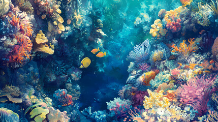 Obraz premium Coral reef exploration great barrier reef aerial photography vibrant underwater scene natural beauty marine life. Abyssborn Tide. Illustration