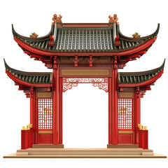 Chinese temple gate isolated on transparent background.