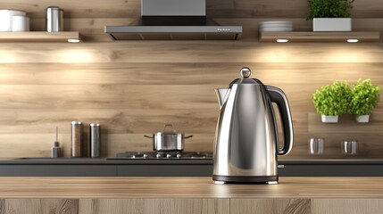 Electric kettle with chrome finish on a modern kitchen counter