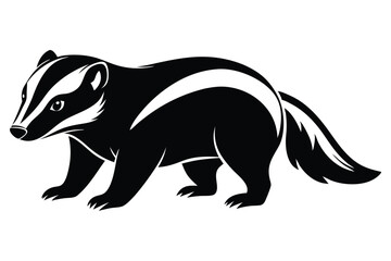 Black And White Badger Walking, Isolated Animal Silhouette, Wildlife Mammal Icon Design