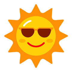 Flat Style Sun Vector Illustration – Bright Colors, Sunglasses, and Happy Expression isolated on transparent background