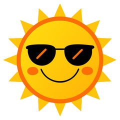 Cool Sun with Sunglasses Flat Vector Bright Yellow and Orange Colors isolated on transparent background
