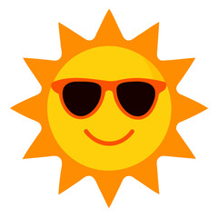Smiling Sun Vector Icon in Flat Style with Sunglasses Summer Vibes Design isolated on transparent background