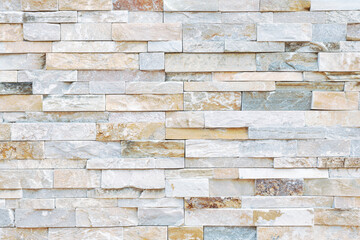 Natural Stone texture background. Gray color tone. Square rectangle shape in horizontal row stripe. Material for architectural decoration, wall cladding panel for facade, hotel, pool villa, resort.