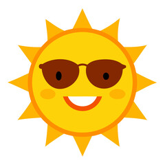 Cool Sun with Sunglasses Flat Vector Bright Yellow and Orange Colors isolated on transparent background