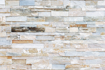 Natural Stone texture background. Gray color tone. Square rectangle shape in horizontal row stripe. Material for architectural decoration, wall cladding panel for facade, hotel, pool villa, resort.
