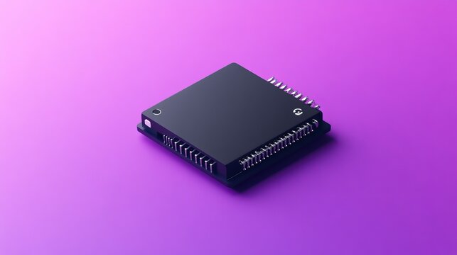 Isolated microcontroller module centered on purple gradient background