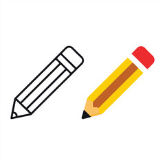 Pencil Icon Set: Outline and Colored Versions