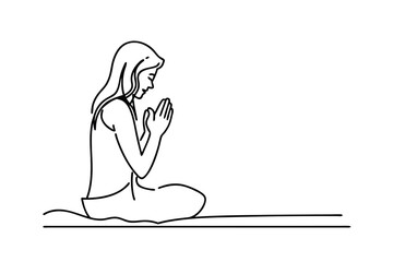 Woman Meditating In Lotus Position Single Line Art Spiritual Practice Drawing