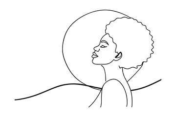 African American Woman Afro Hairstyle Minimalist Line Art Illustration Drawing Portrait