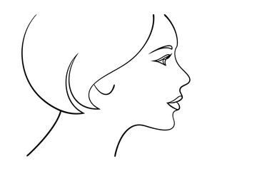 Elegant Woman Profile Vector Line Art Illustration Isolated On White Background