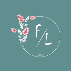 initial monogram wedding with creative circle line flower.
