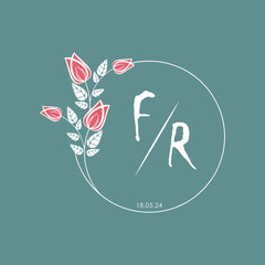 initial monogram wedding with creative circle line flower.