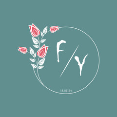 initial monogram wedding with creative circle line flower.