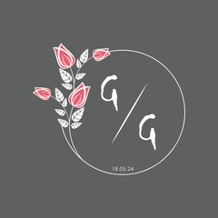 initial monogram wedding with creative circle line flower.
