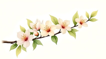 Fototapeta premium Delicate peach blossoms branch soft spring blooms gentle pastel colours isolated on white background