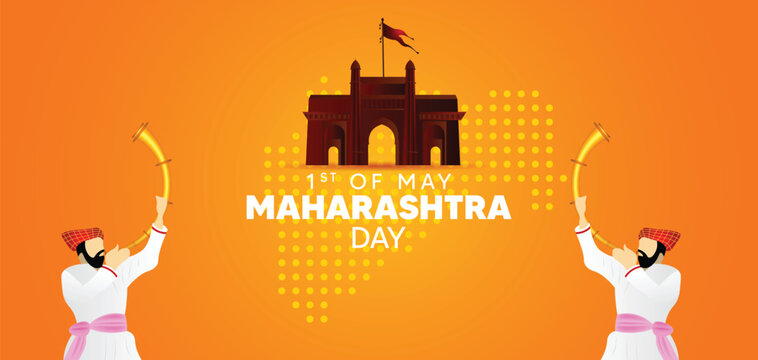 Maharashtra day man playing Tutari music instrument vector poster