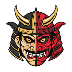 Design a bold vector mask graphic; split design featuring 