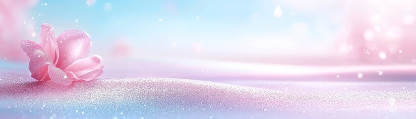 Vibrant pink flower blossom on a serene blue backdrop, captivating closeup pink