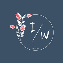 initial monogram wedding with creative circle line flower.